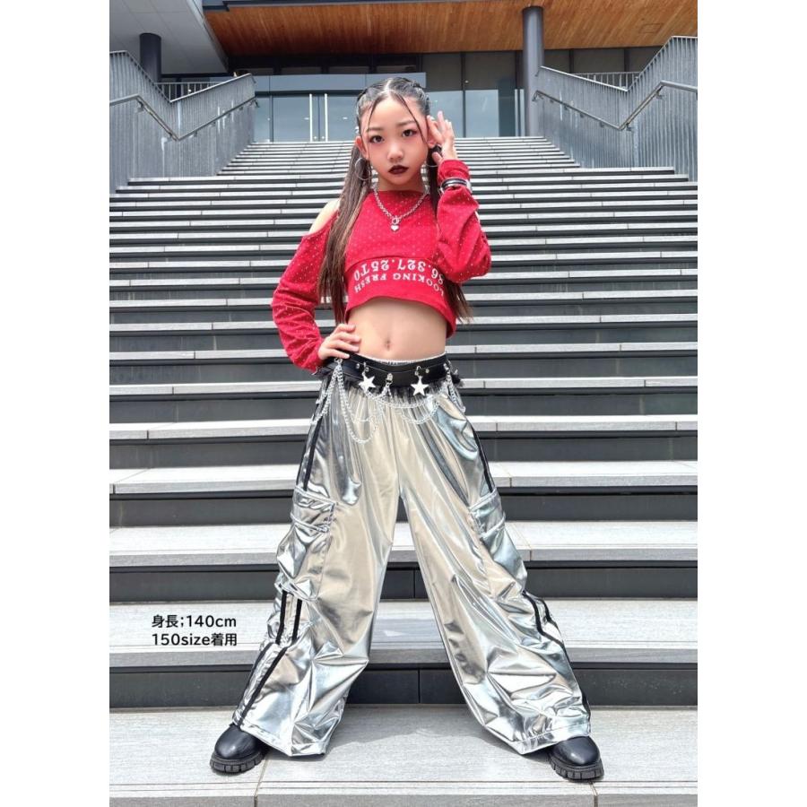 ダンス衣装 ガールズ 衣装 かっこいい 黒 赤 シルバー メタリック K