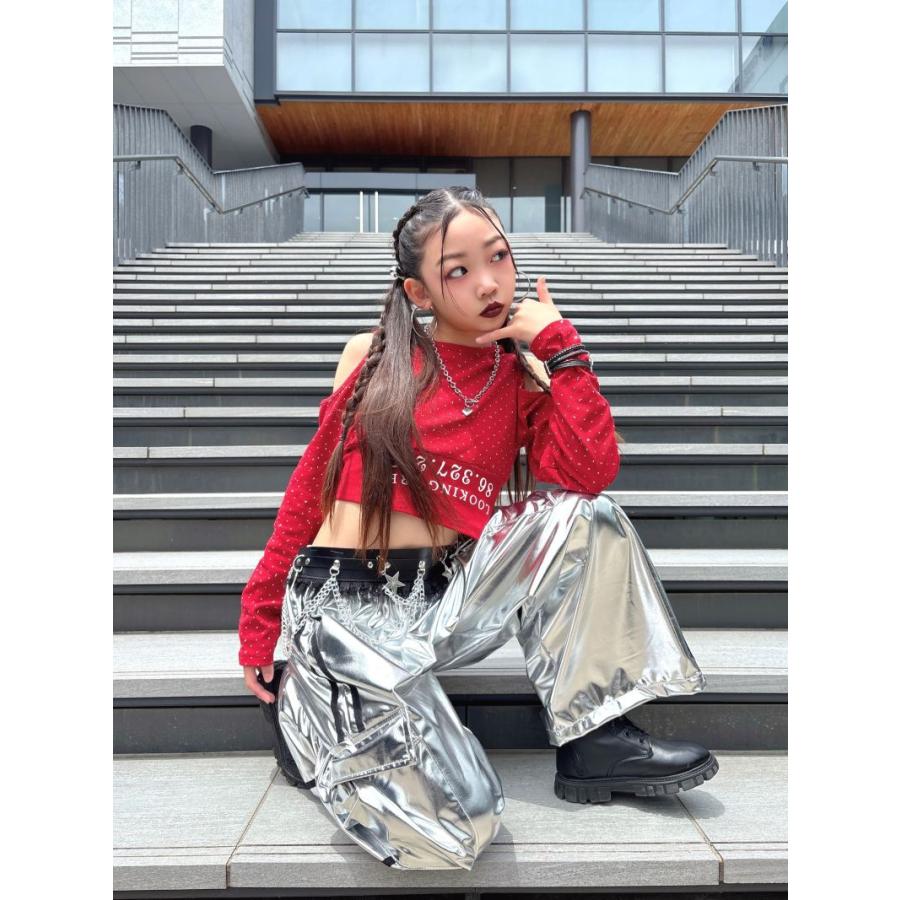 ダンス衣装 ガールズ 衣装 かっこいい 黒 赤 シルバー メタリック K
