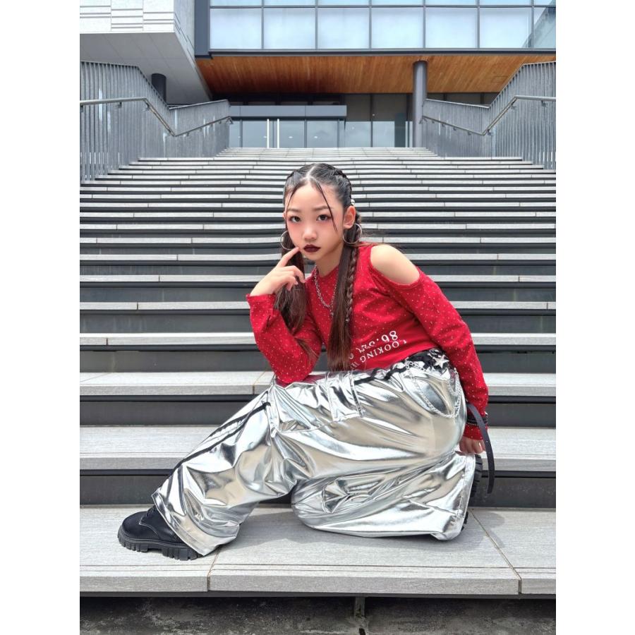 ダンス衣装 ガールズ 衣装 かっこいい 黒 赤 シルバー メタリック K