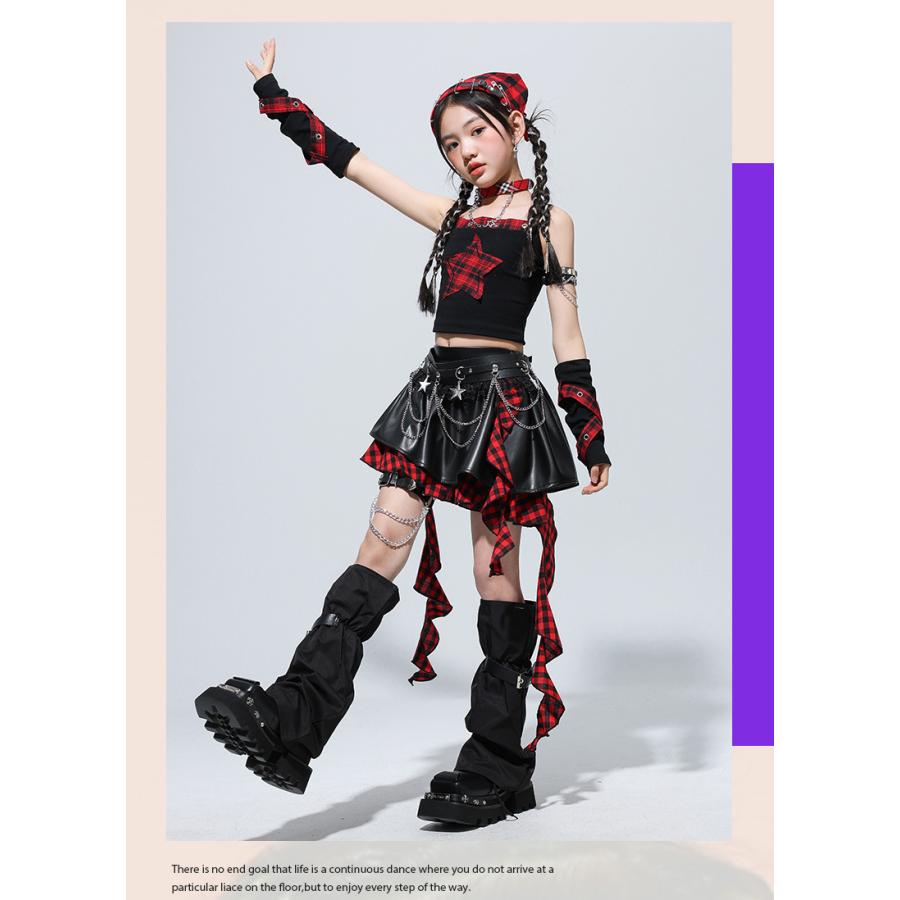 ベリーダンス セットアップ 黒と赤 花柄 ダンス衣装 セットアップ 黒 赤 チェック柄 ガールズ ヒップホップ