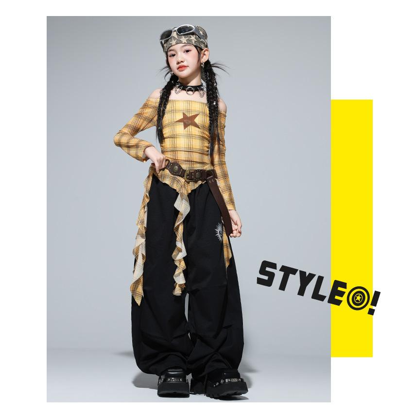 ガールズ ヒップホップ 衣装 セットアップ キッズ ダンス衣装 チェック