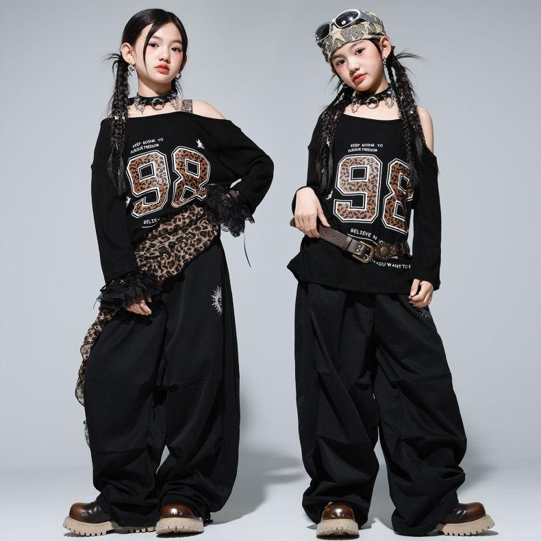 キッズダンス衣装 セットアップ ヒップホップ 衣装 ガールズ ヒョウ柄