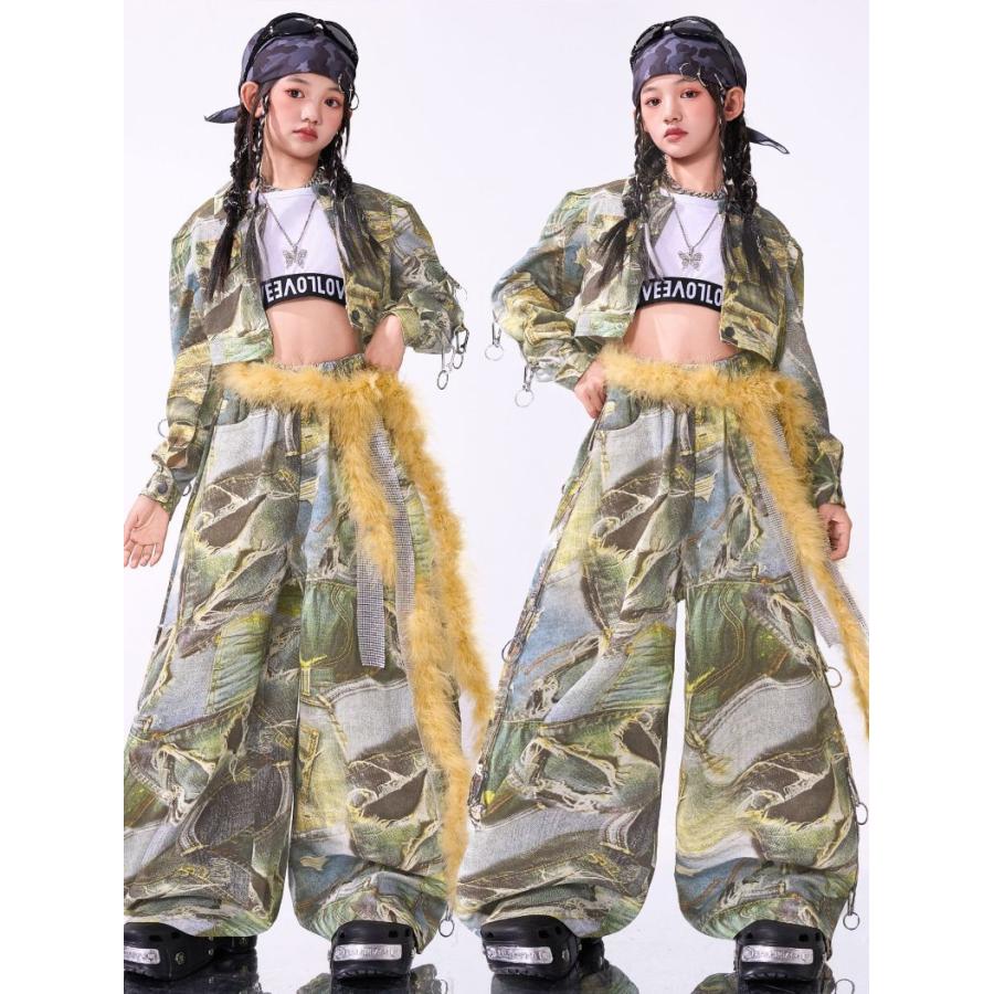 GWセール開催❢フローラルダンス衣装セット ダンス衣装 キッズ セットアップ ガールズ ヒップホップ 衣装 K-POP