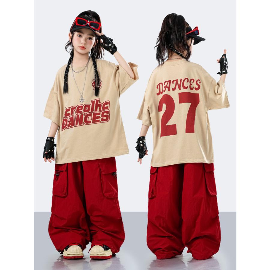 キッズダンス衣装 セットアップ ナンバリングTシャツ チェックパンツ