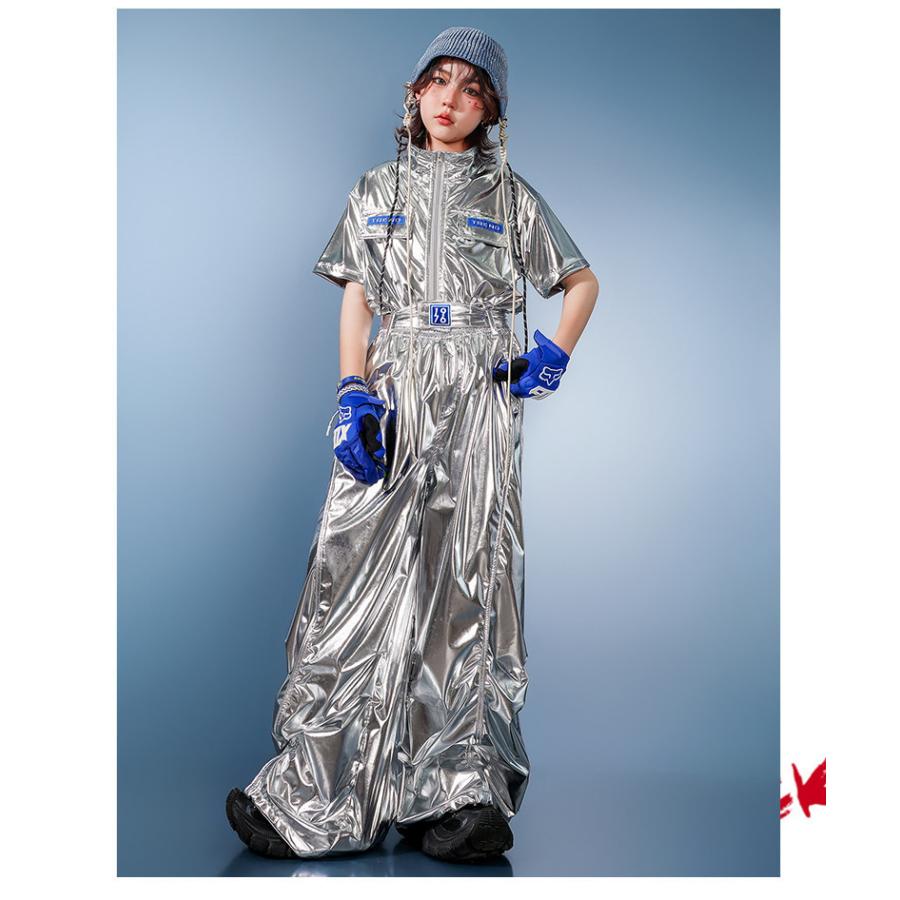 キッズダンス衣装 セットアップ ヒップホップ 派手 メタリック