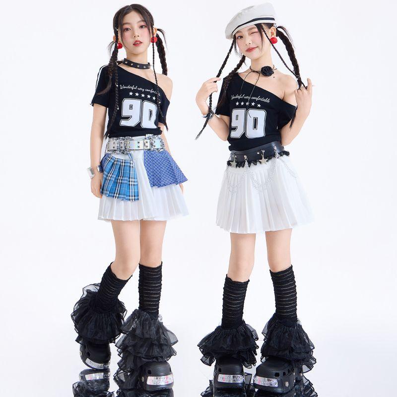 キッズ ダンス衣装 ガールズ 斜め肩出し アシンメトリートップス