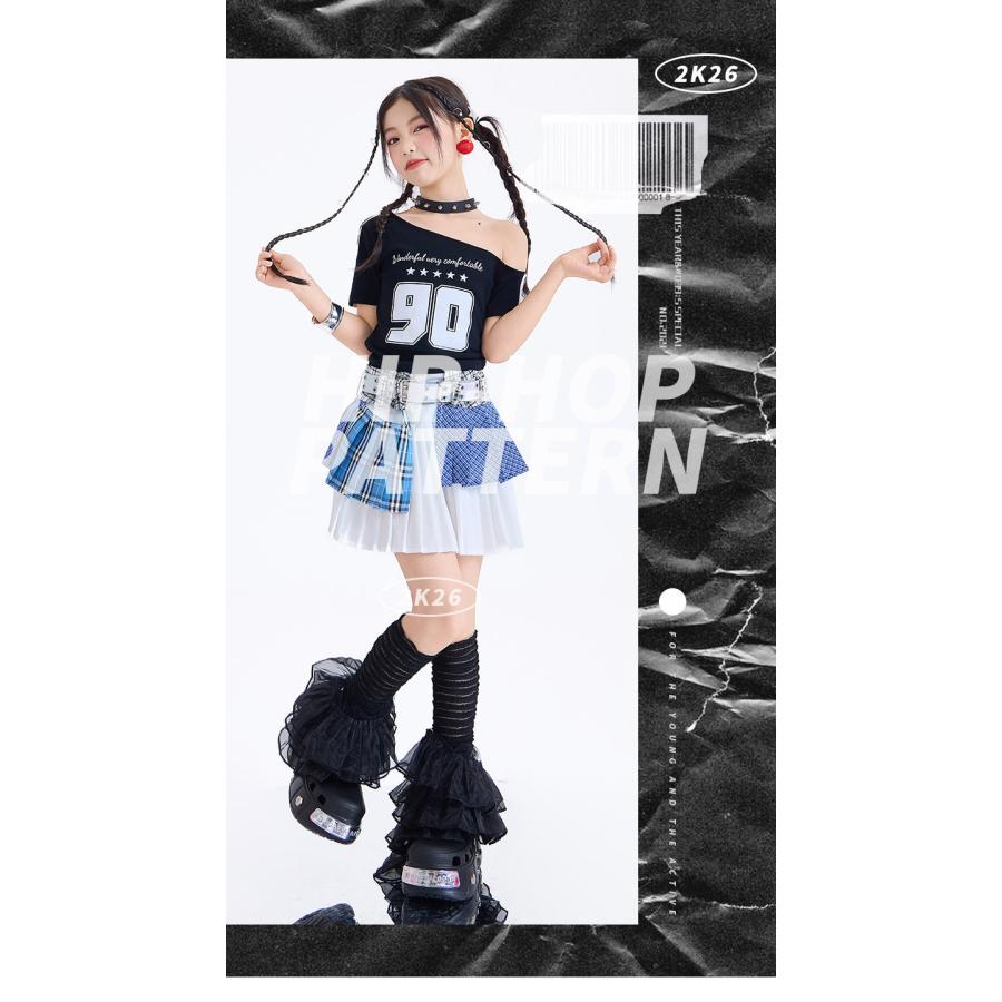 キッズ ダンス衣装 ガールズ 斜め肩出し アシンメトリートップス