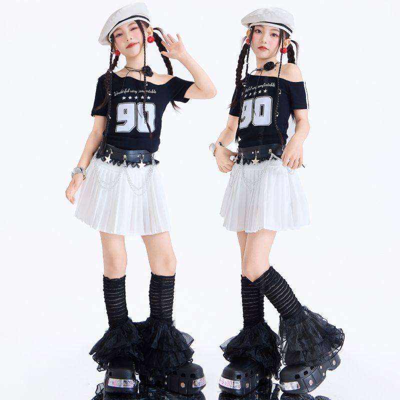 キッズ ダンス衣装 ガールズ 斜め肩出し アシンメトリートップス