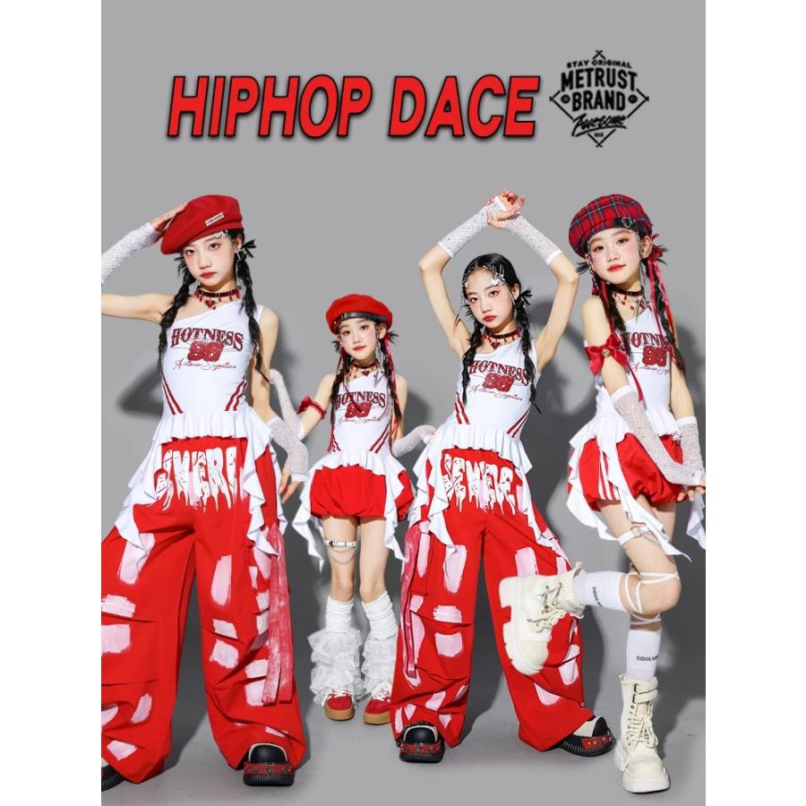ガールズ ヒップホップ 衣装 白 赤 K-POP 韓国 チアダンス ダンス