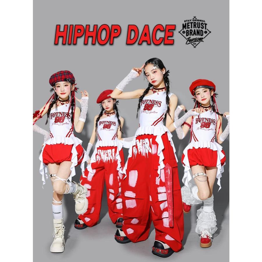 ガールズ ヒップホップ 衣装 白 赤 K-POP 韓国 チアダンス ダンス