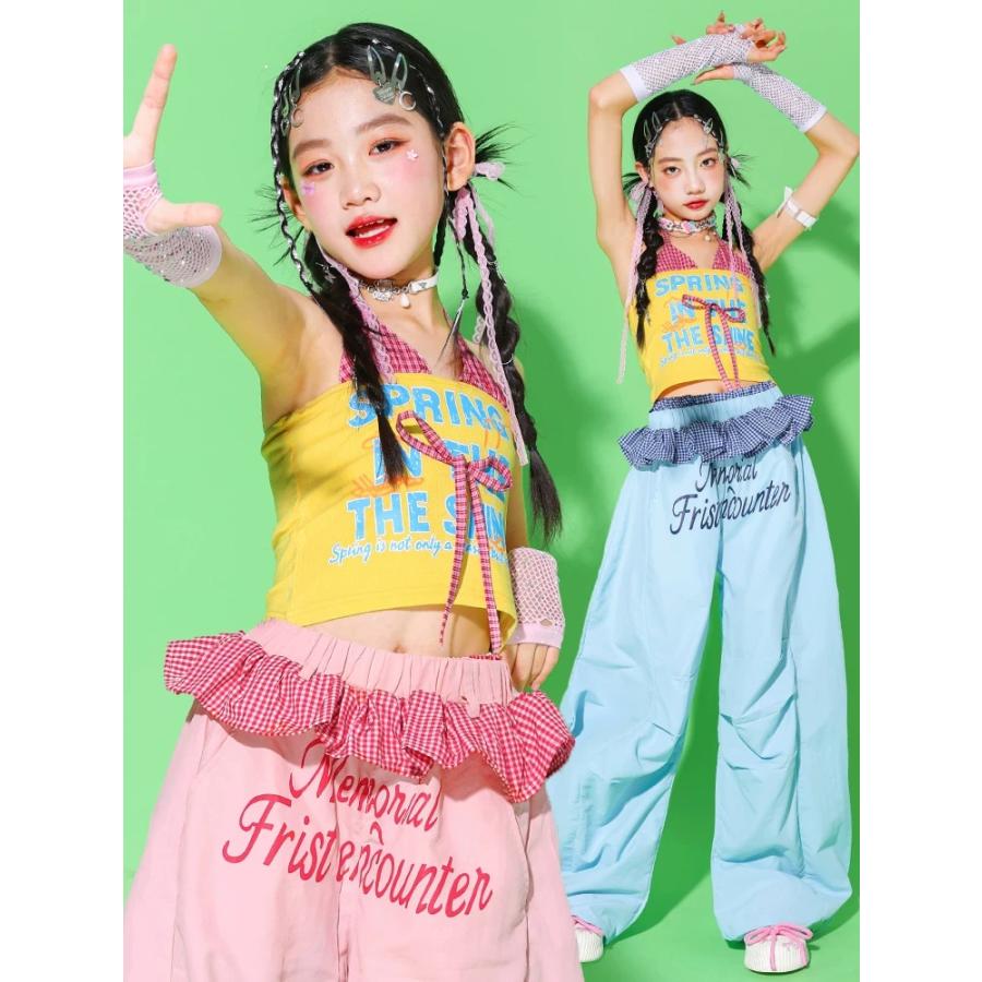 キッズダンス衣装 セットアップ 黄色 水色 ピンク ガールズ ヒップ