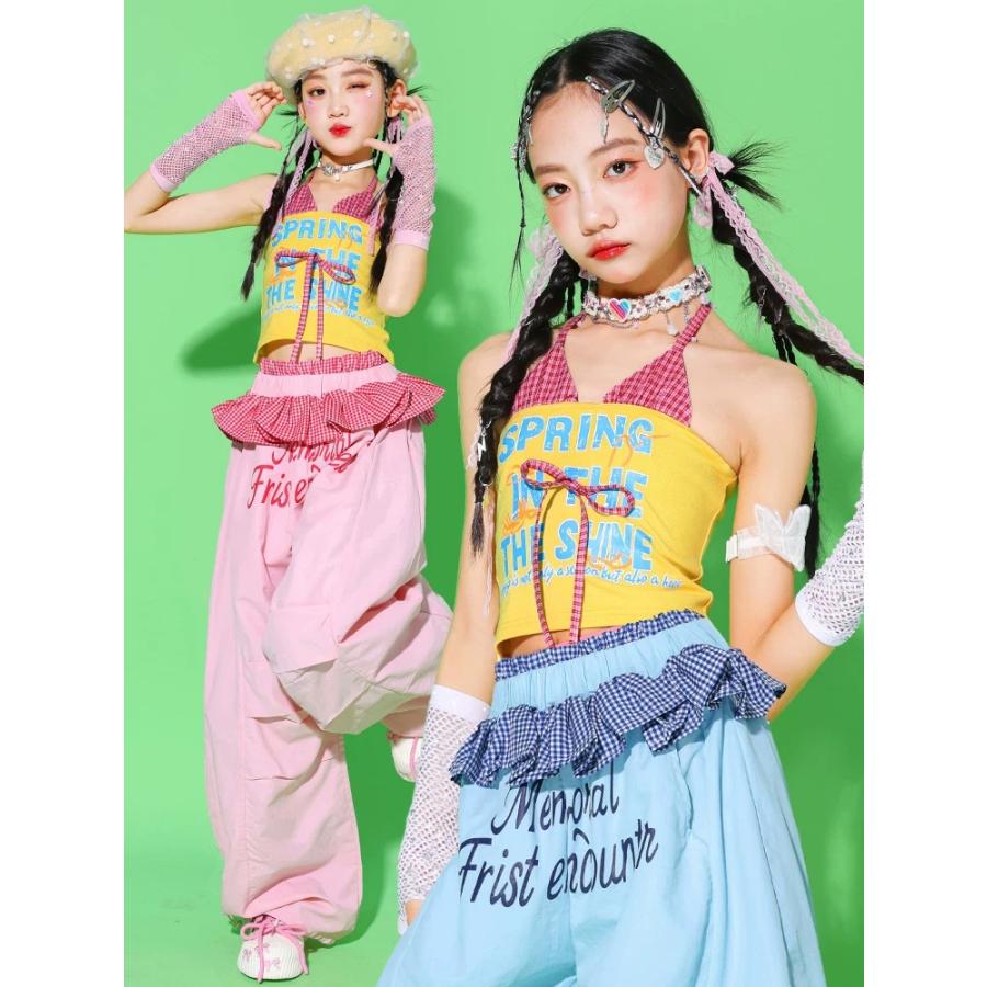 キッズダンス衣装 セットアップ 黄色 水色 ピンク ガールズ ヒップ