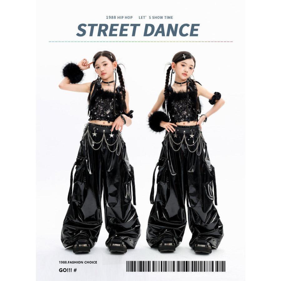 キッズダンス衣装 セットアップ ヒップホップ 衣装 黒 スパンコール