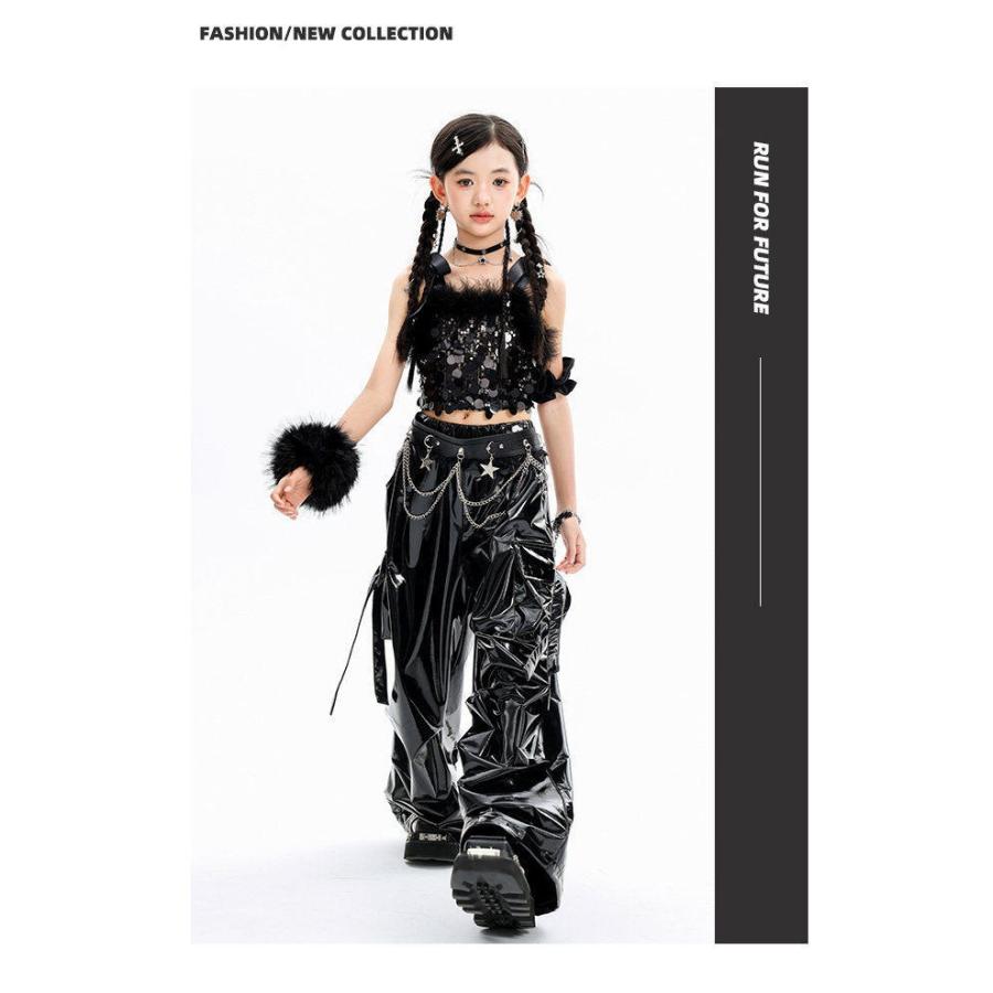 キッズダンス衣装 セットアップ ヒップホップ 衣装 黒 スパンコール