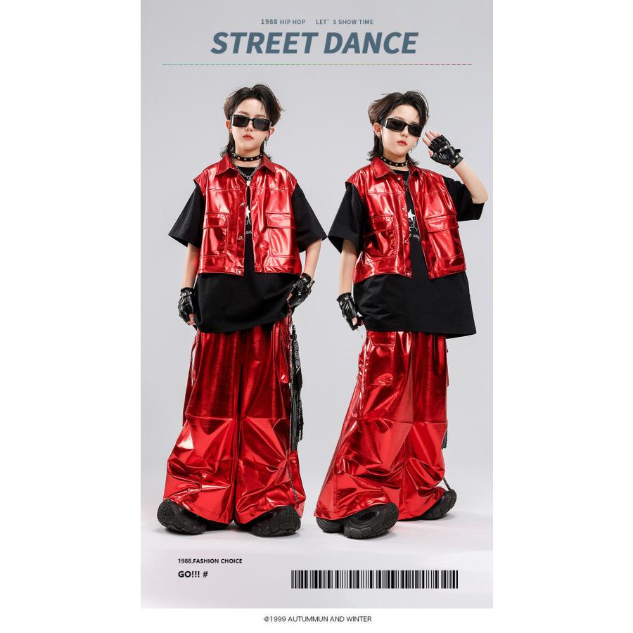キッズダンス衣装 セットアップ ヒップホップ 衣装 赤 黒 スパンコール
