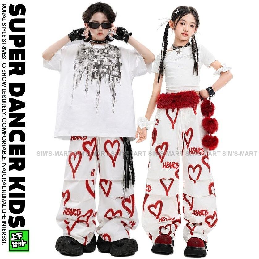 ヒップホップ 衣装 赤 白 K-POP 韓国 子供ダンス服 ダンスウェア