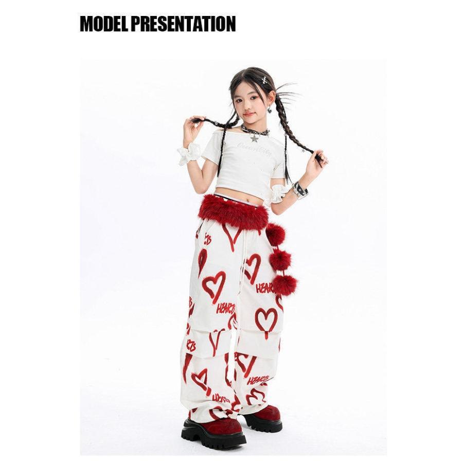 ヒップホップ 衣装 赤 白 K-POP 韓国 子供ダンス服 ダンスウェア