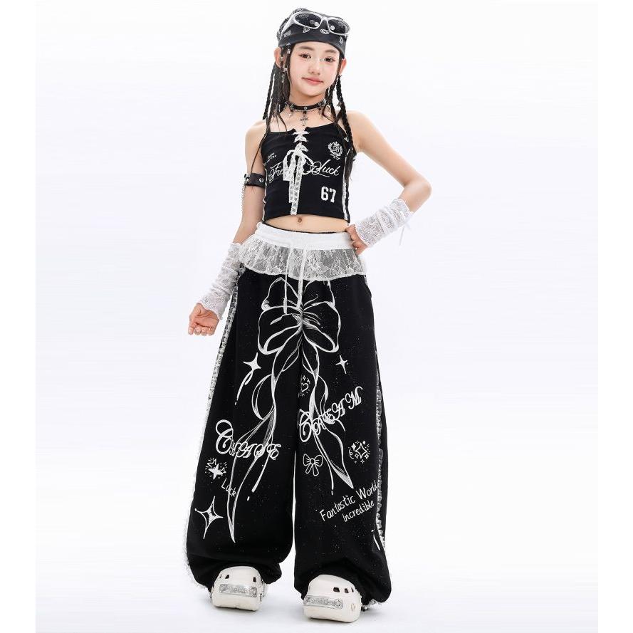 ガールズ ヒップホップ 衣装 黒 白 K-POP 韓国 チアダンス 子供ダンス