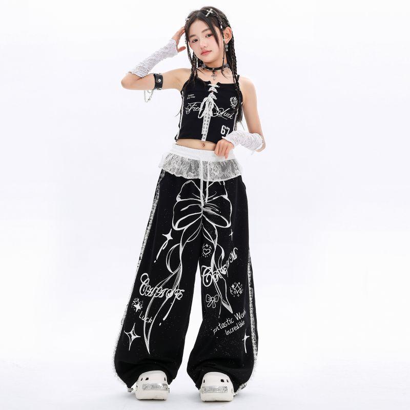 ガールズ ヒップホップ 衣装 黒 白 K-POP 韓国 チアダンス 子供ダンス