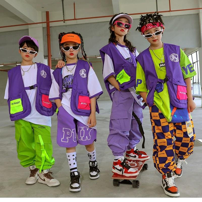 HIPHOP ダンス衣装 キッズ ヒップホップ ファッション K-POPダンス衣装 紫 オレンジ｜sims-mart｜11