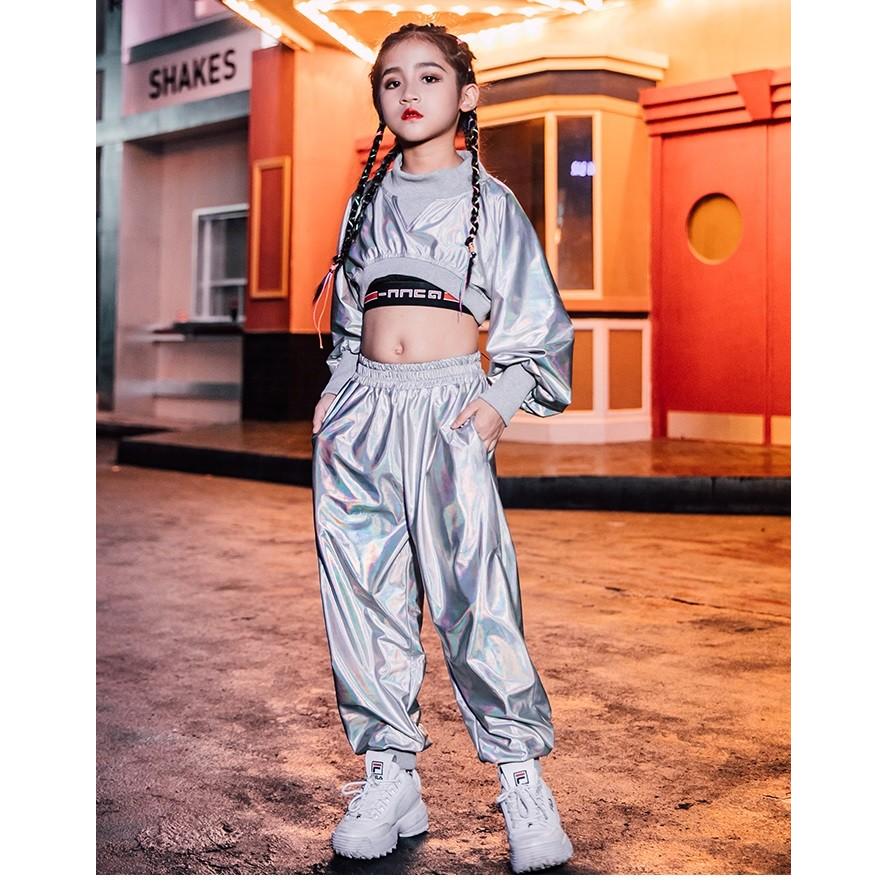キッズ ヒップホップ ファッション ダンス衣装 派手 K-POP 韓国 セットアップ シルバー｜sims-mart｜06