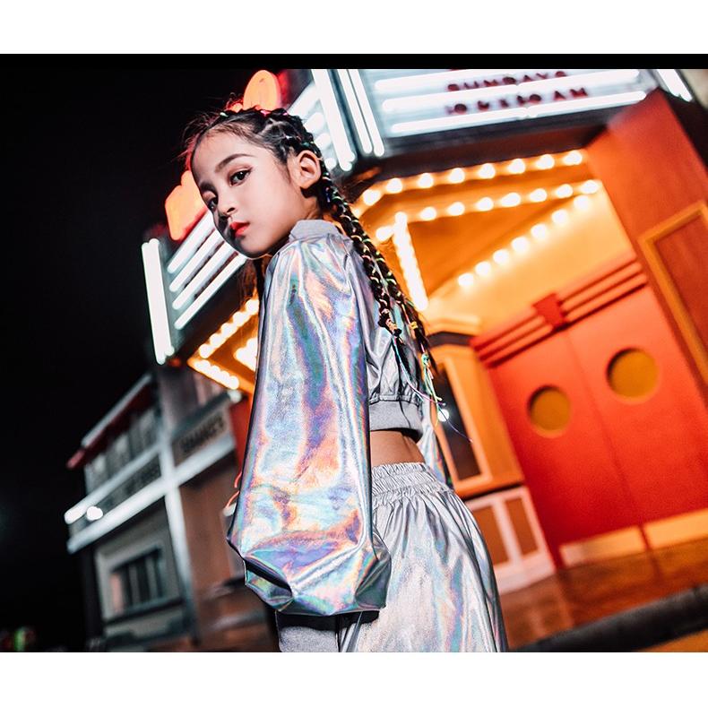 キッズ ヒップホップ ファッション ダンス衣装 派手 K-POP 韓国 セットアップ シルバー｜sims-mart｜07