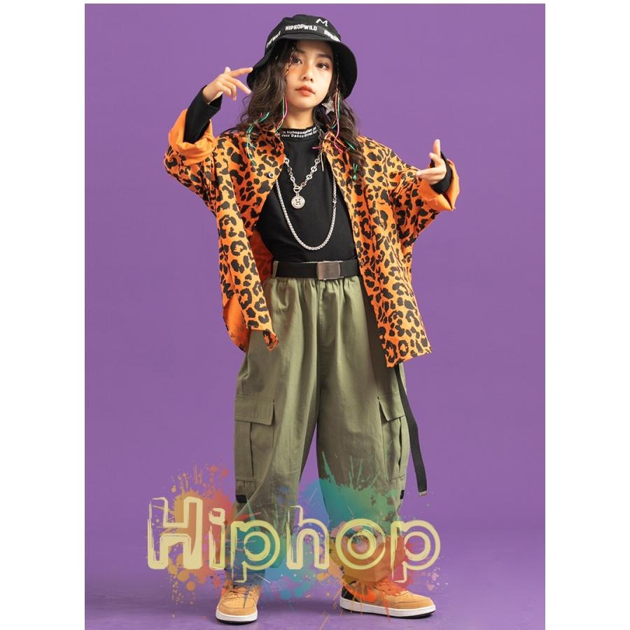 ヒップホップ ダンス衣装 キッズ セットアップ ヒョウ柄シャツ カーゴ