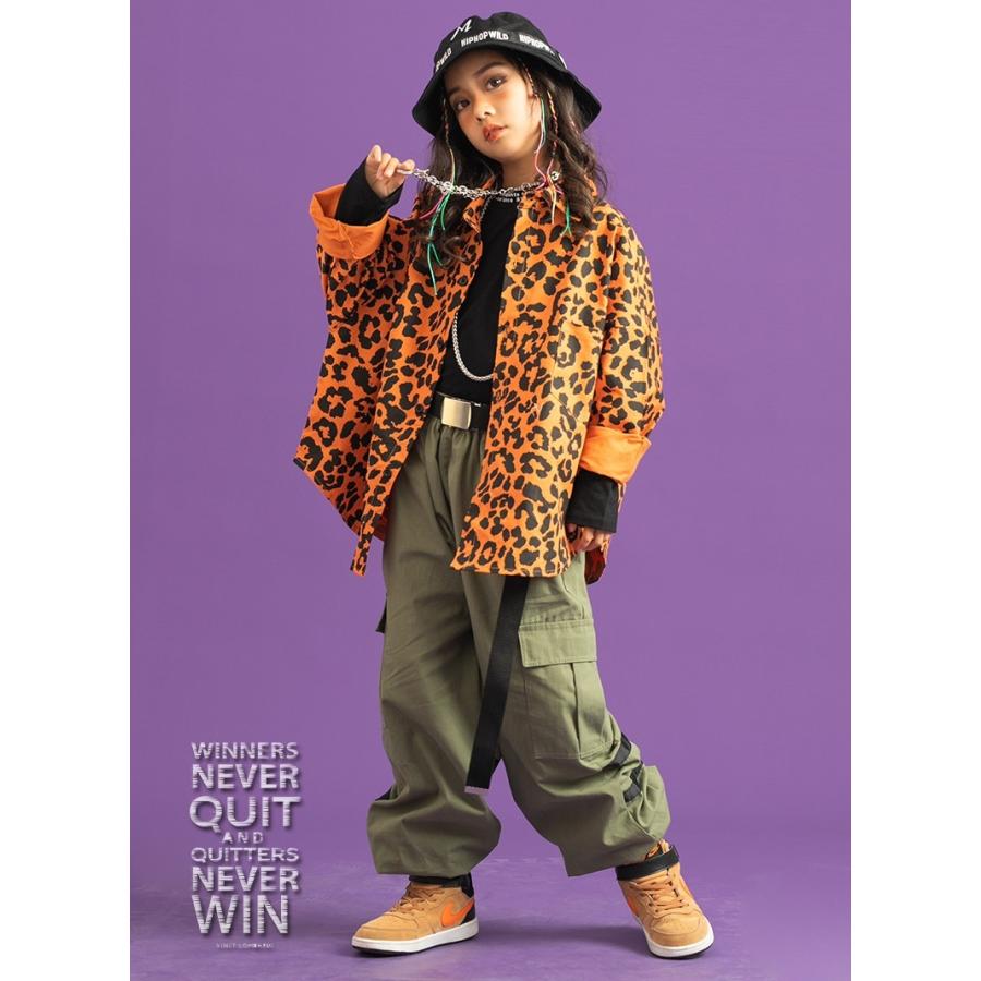 ヒップホップ ダンス衣装 キッズ セットアップ ヒョウ柄シャツ カーゴ
