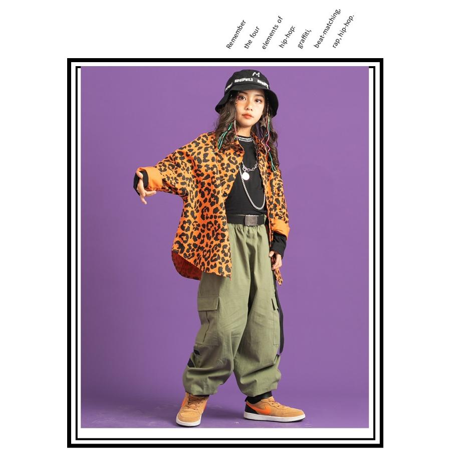 ヒップホップ ダンス衣装 キッズ セットアップ ヒョウ柄シャツ カーゴ