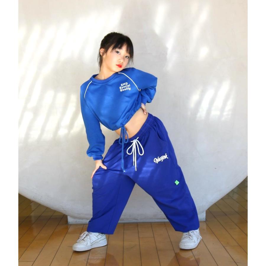 青いフード付きダンス衣装 トップス へそ出し服 キッズ ダンス衣装 ガールズ ヒップホップ