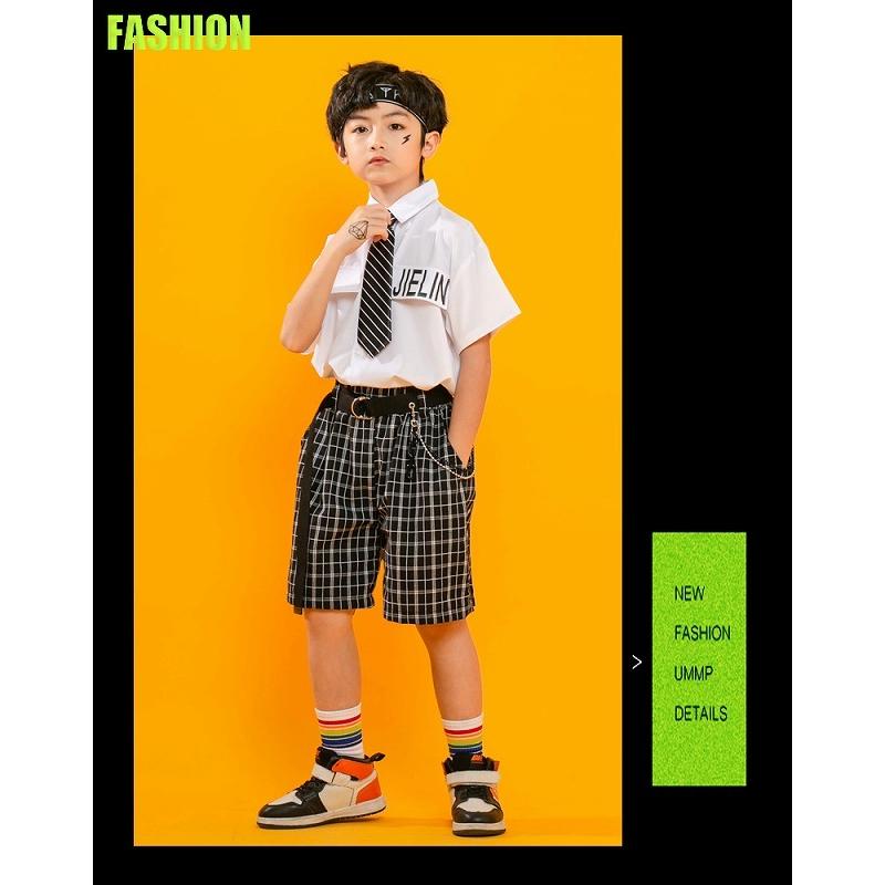 キッズダンス衣装 制服 K-POP 韓国 ヒップホップ ダンス衣装 セットアップ ガールズ 男の子 シャツ スカート パンツ 白 黒｜sims-mart｜13