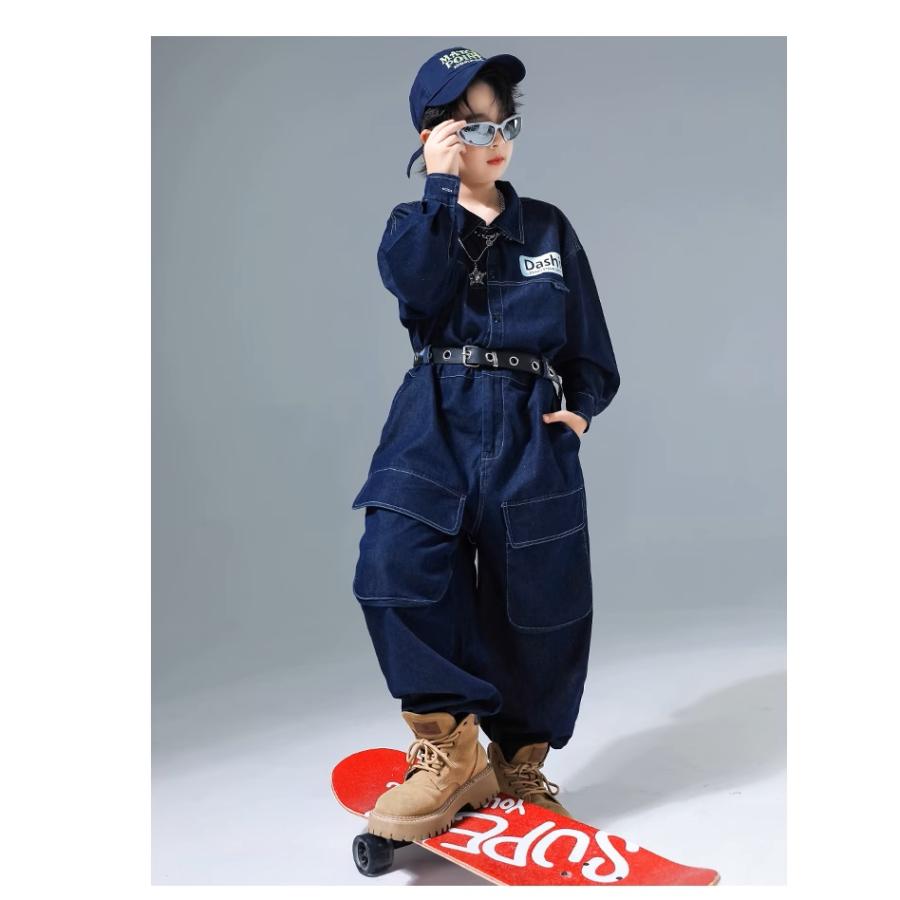 つなぎ キッズ ヒップホップ デニム キッズダンス衣装 作業服