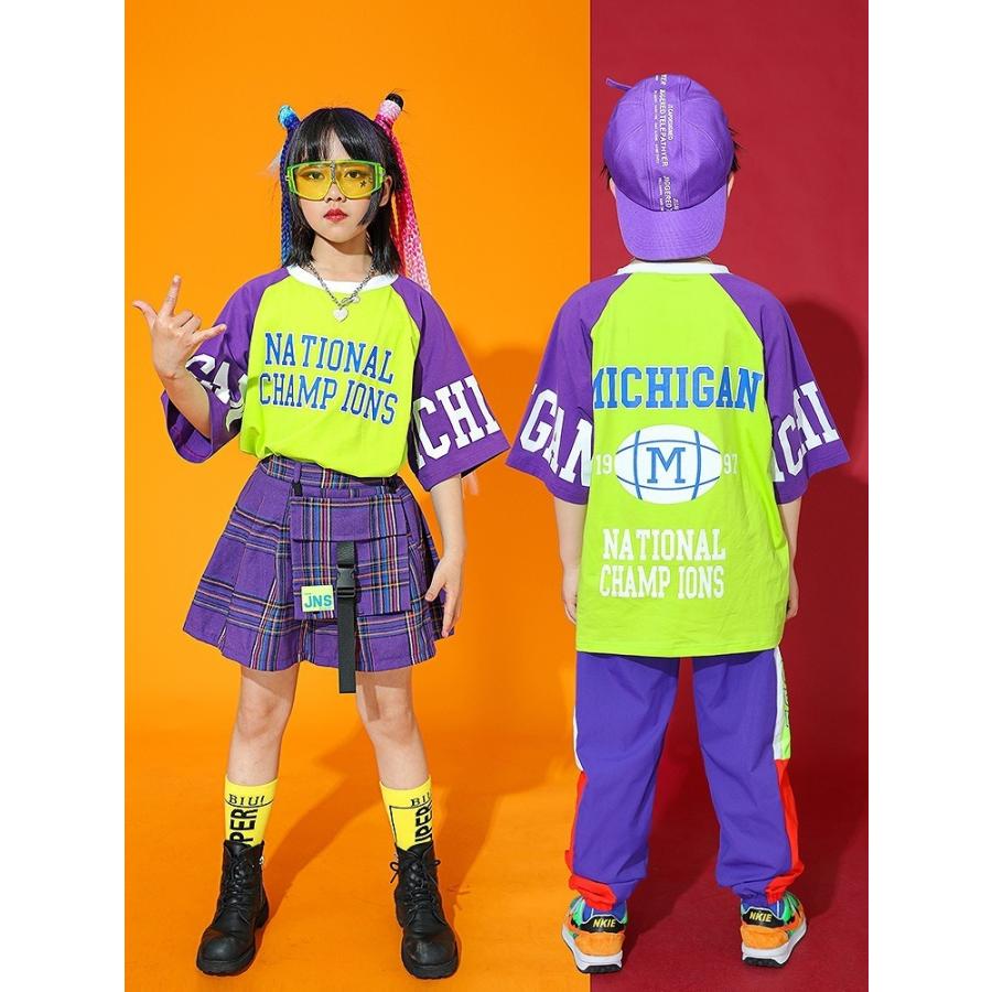 キッズダンス衣装 Tシャツ トップス ヒップホップ ダンス衣装 Hiphop ファッション 男の子 韓国 K Pop 紫 黒 冬バーゲン 特別送料無料 黄色 青 水色 白