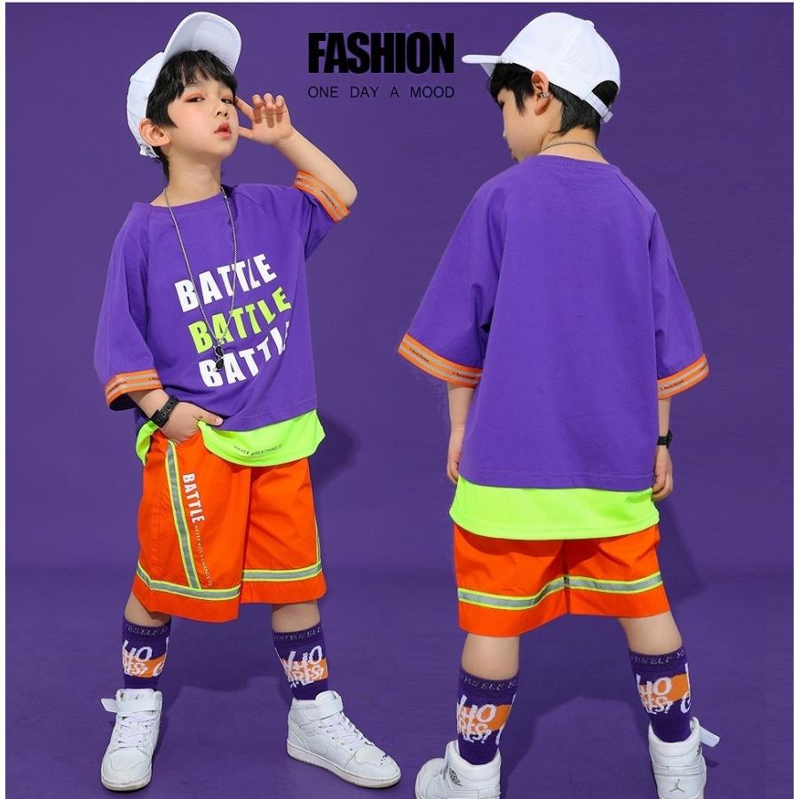キッズダンス衣装 Tシャツ トップス ヒップホップ ダンス衣装 Hiphop ファッション 男の子 韓国 K Pop 紫 黒 冬バーゲン 特別送料無料 黄色 青 水色 白