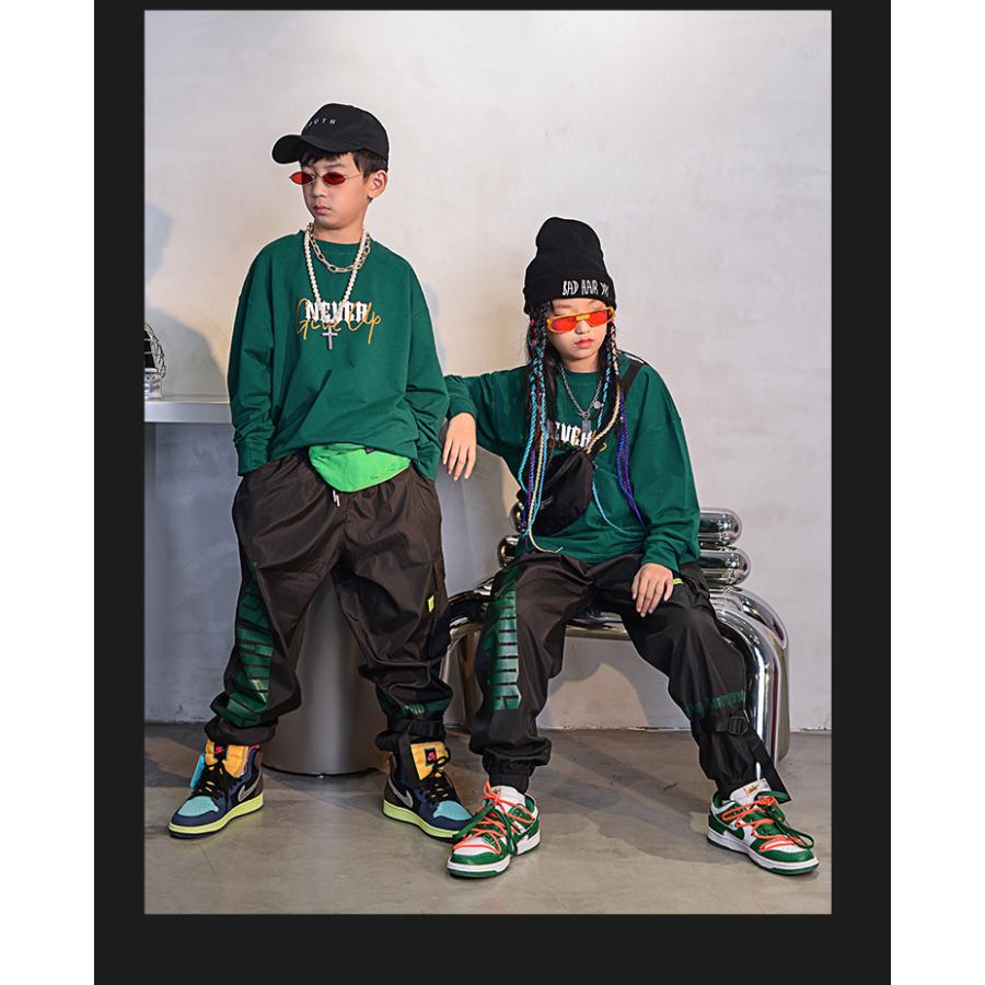 出産祝い キッズダンス衣装 長袖tシャツ ヒップホップ ファッション ダンス衣装 キッズ トップス 男の子 緑 韓国 黒 白 ガールズ K Pop 茶色