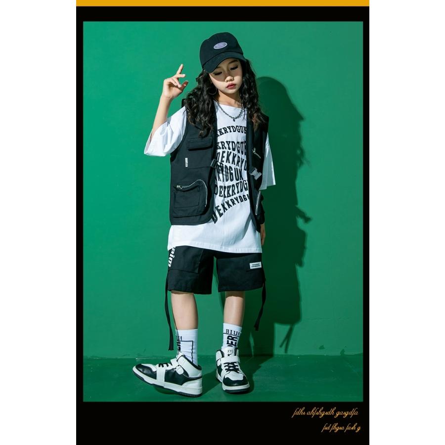 キッズ ダンス衣装 ヒップホップ ベスト 黒 白 ピンク 黄土色 赤 キッズ ダンス衣装 ヒップホップ ベスト 黒 白 ピンク 黄土色 赤