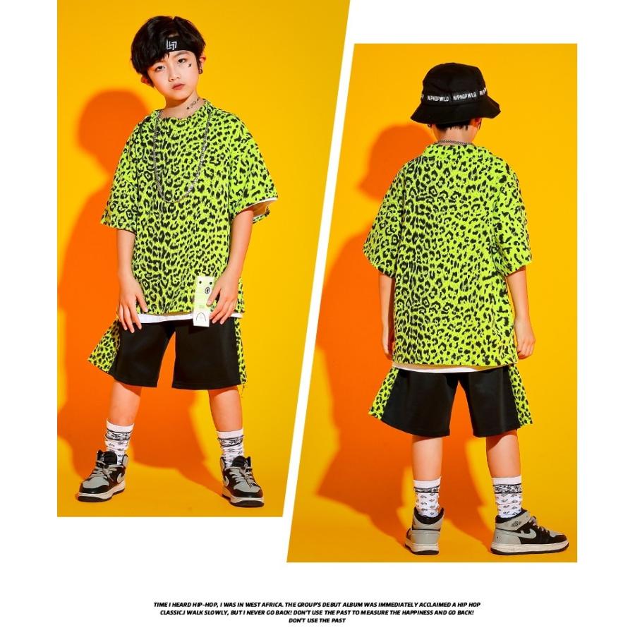 ヒップホップ ダンス衣装 キッズ セットアップ ヒョウ柄 へそ出し