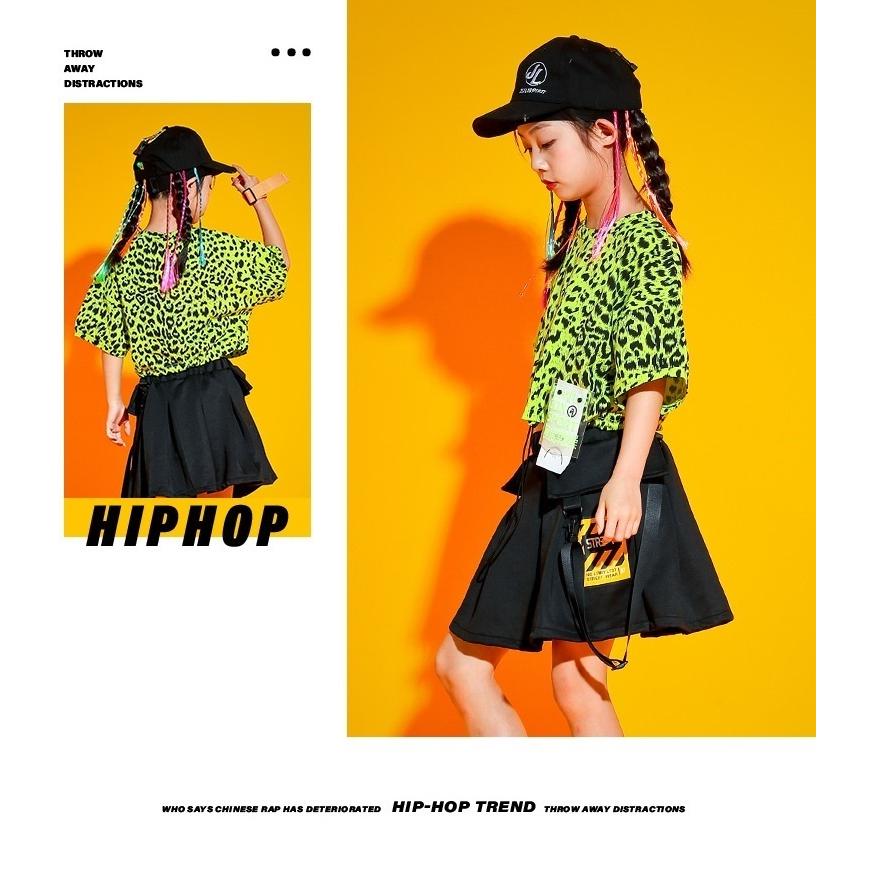 ヒップホップ ダンス衣装 キッズ セットアップ ヒョウ柄 へそ出し