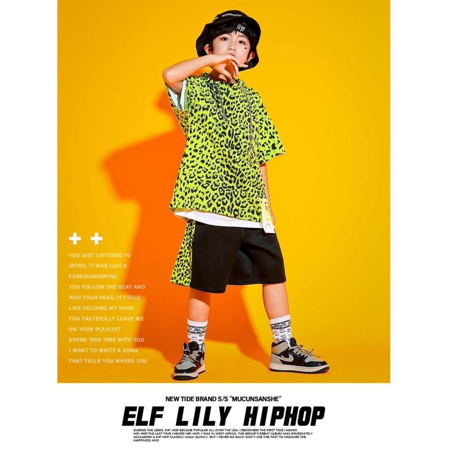 ヒップホップ ダンス衣装 キッズ セットアップ ヒョウ柄 へそ出し