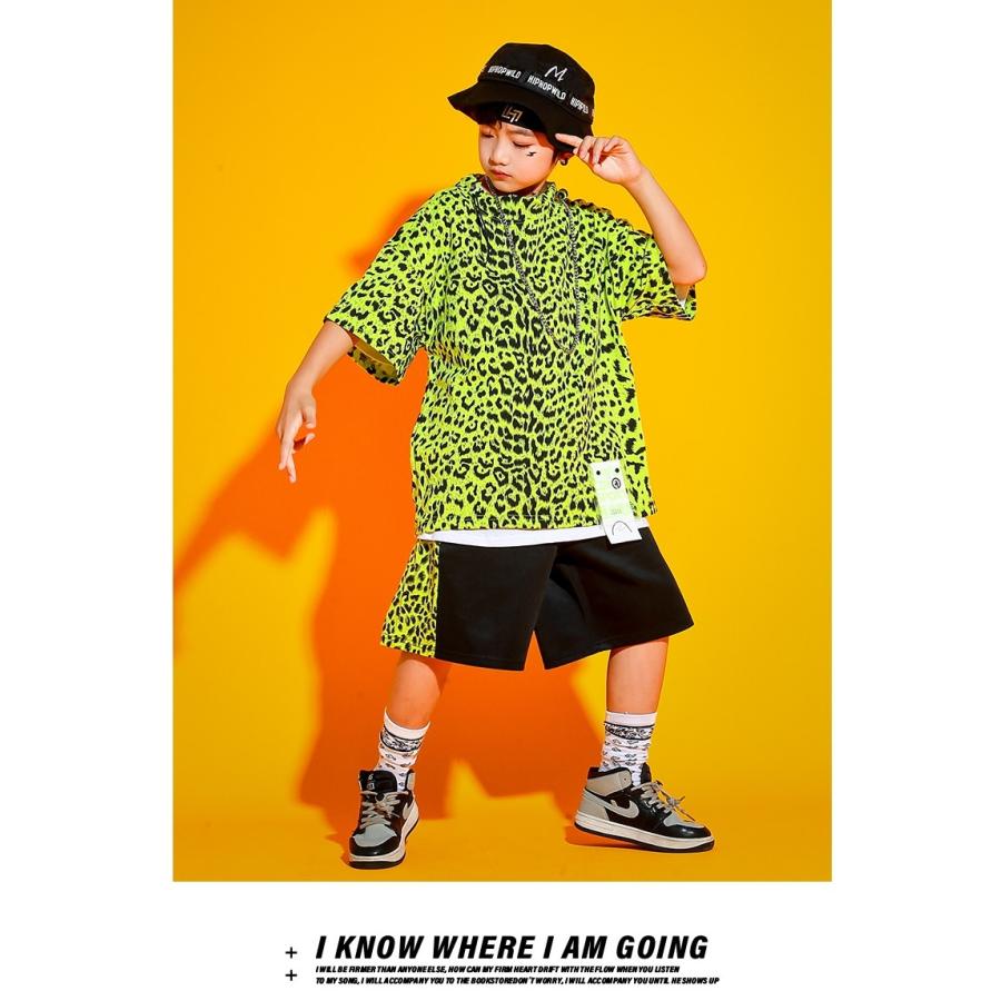 ヒップホップ ダンス衣装 キッズ セットアップ ヒョウ柄 へそ出し