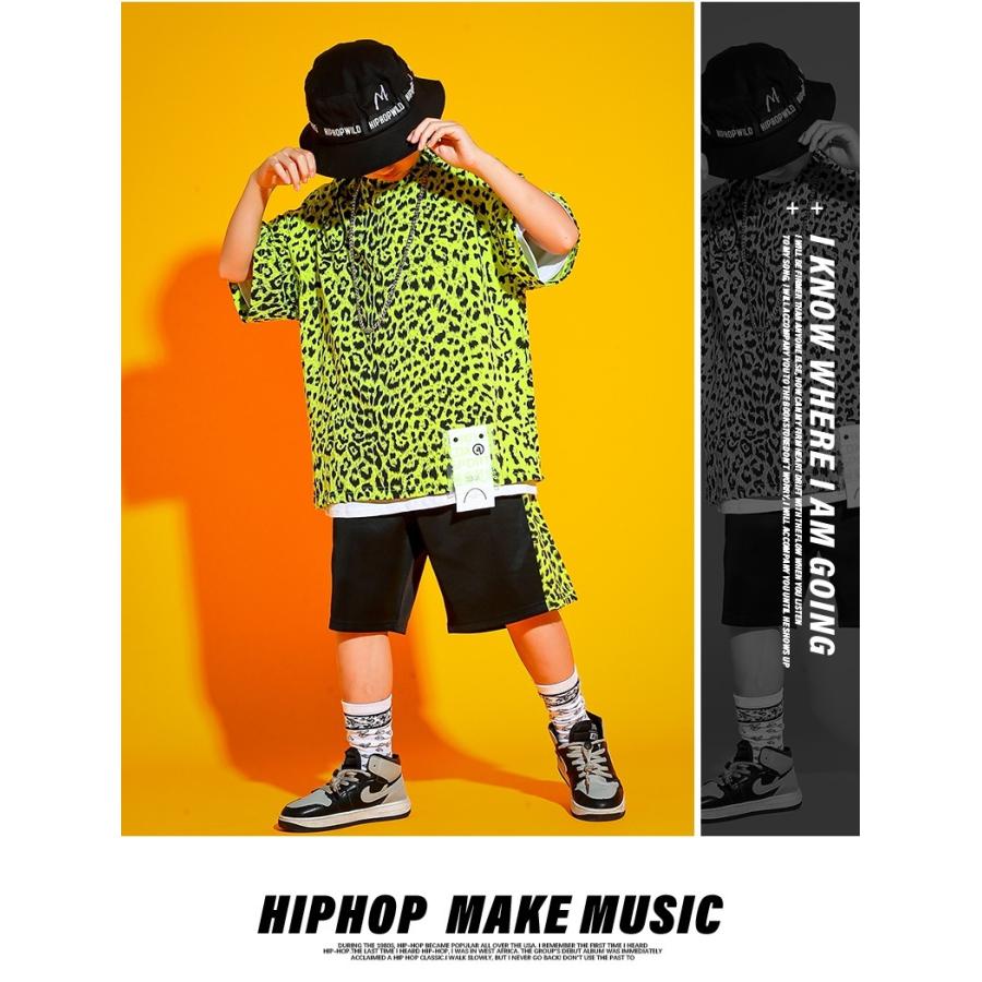 ヒップホップ ダンス衣装 キッズ セットアップ ヒョウ柄 へそ出し