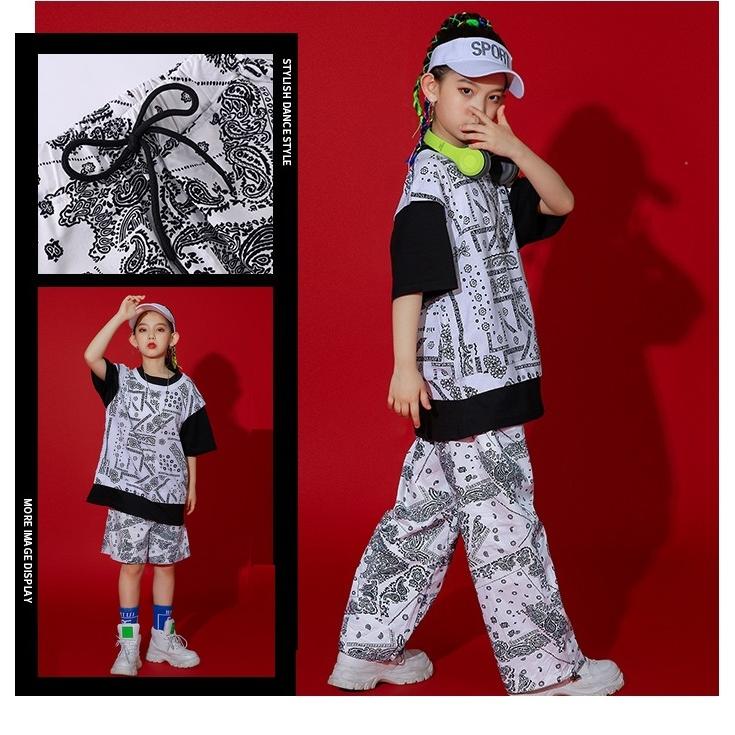 キッズダンス衣装 セットアップ ヒップホップ ファッション キッズ ダンス衣装 派手 男の子 ガールズ ペイズリー バンダナ柄 K Pop 韓国 白 黒 Dg 813 Sims Mart Ys 通販 Yahoo ショッピング