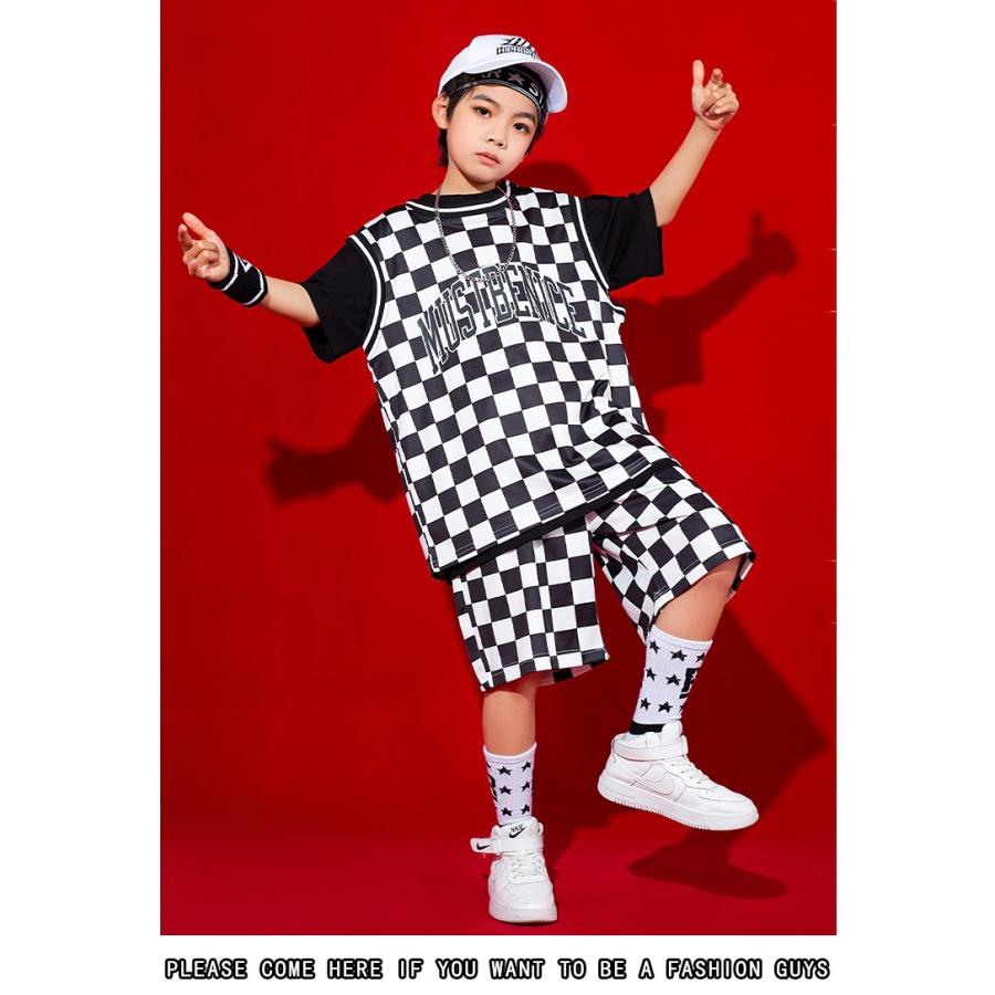 キッズダンス衣装 セットアップ ヒップホップ ファッション 派手 バスケタンク パンツ ユニフォーム K-POP 韓国 フラッグチェック 白黒 子ども服 キッズダンス衣装 セットアップ ヒップホップ ダンス衣装 キッズ 派手 男の子 ガールズ バスケTシャツ トップス パンツ 韓国 K-POP 白 緑 ストライプ