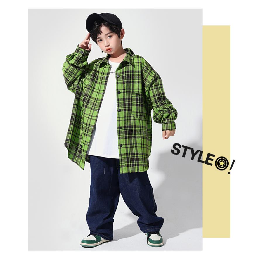 チェックシャツ キッズダンス衣装 ヒップホップ ファッション トップス