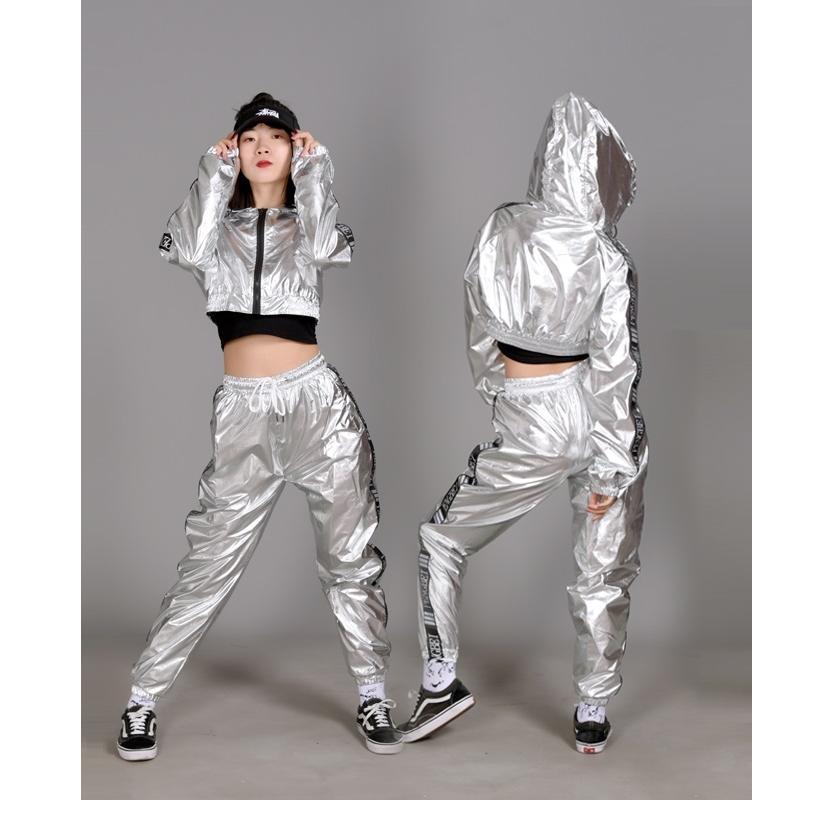 ウィンドブレーカー メタル 光沢 ジャージ 上下 レディース ガールズ