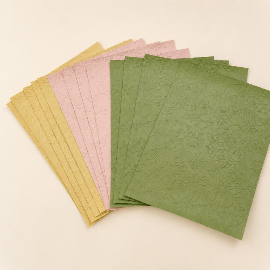【￥2300→1650】【期間限定】ボタニカル柄型押し合皮生地(0124)【メール便不可】｜50cm単位販売 エンボス 花柄 カラフル パステル くすみ ダスティカラー SEI | 銀河工房 | 01