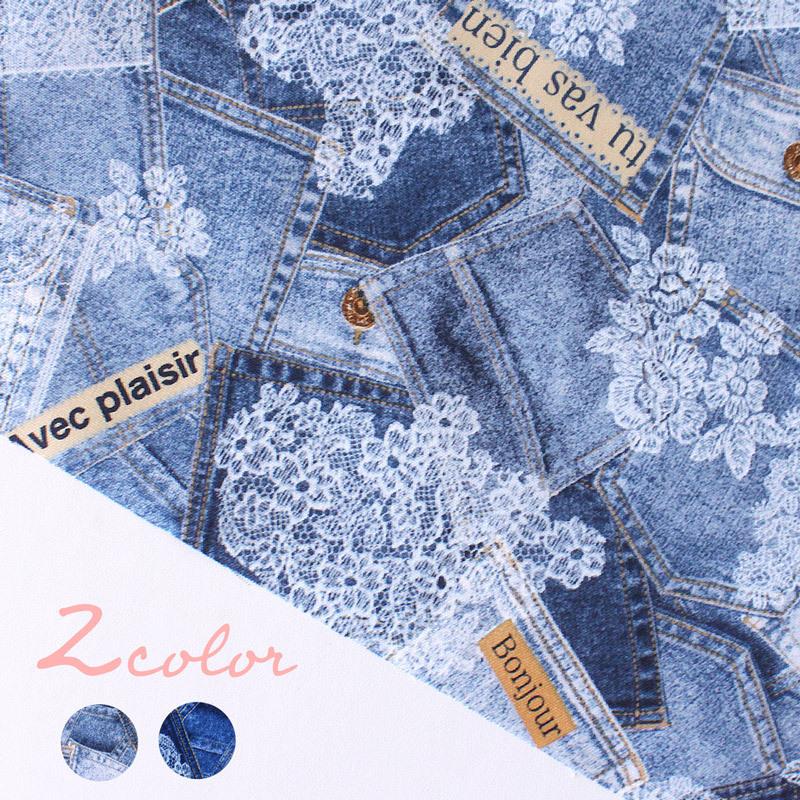 メール便2mまで デニムポケットレースオックス生地 00 可愛い かわいい 女の子 コットン かっこいい インディゴ お洋服 デニム風 レース メール便ok 00 合成皮革 生地通販 銀河工房 通販 Yahoo ショッピング