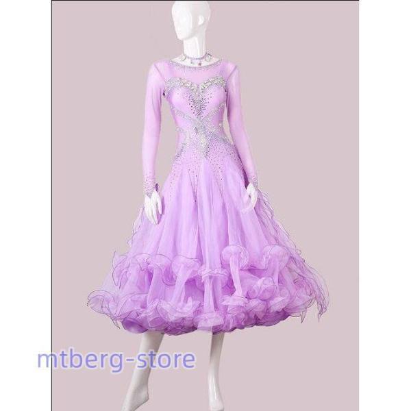 社交ダンス衣装 レディース社交ダンス競技ドレス 豪華正装ドレス 競技会発表会ダンスワンピース ゴージャスワルツドレス_1