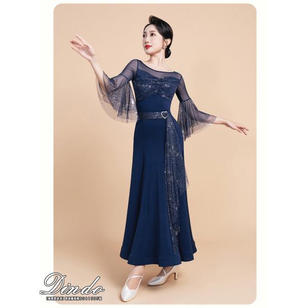 社交ダンストップス ロングスカート レディース 七分袖 レオタート ホック付き キラキラ ラテン チュール モダンドレス　ロング ダンスウエア　競技 練習用 |  | 04