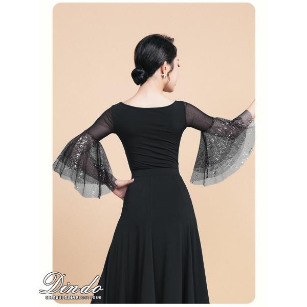 社交ダンストップス ロングスカート レディース 七分袖 レオタート ホック付き キラキラ ラテン チュール モダンドレス　ロング ダンスウエア　競技 練習用 |  | 05